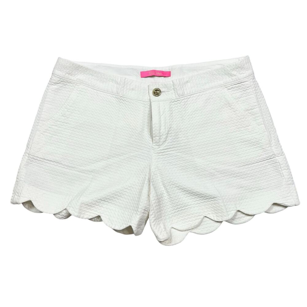 Lilly Pulitzer | Buttercup White Textured Knit Scallop Resort Low Rise Shorts 8